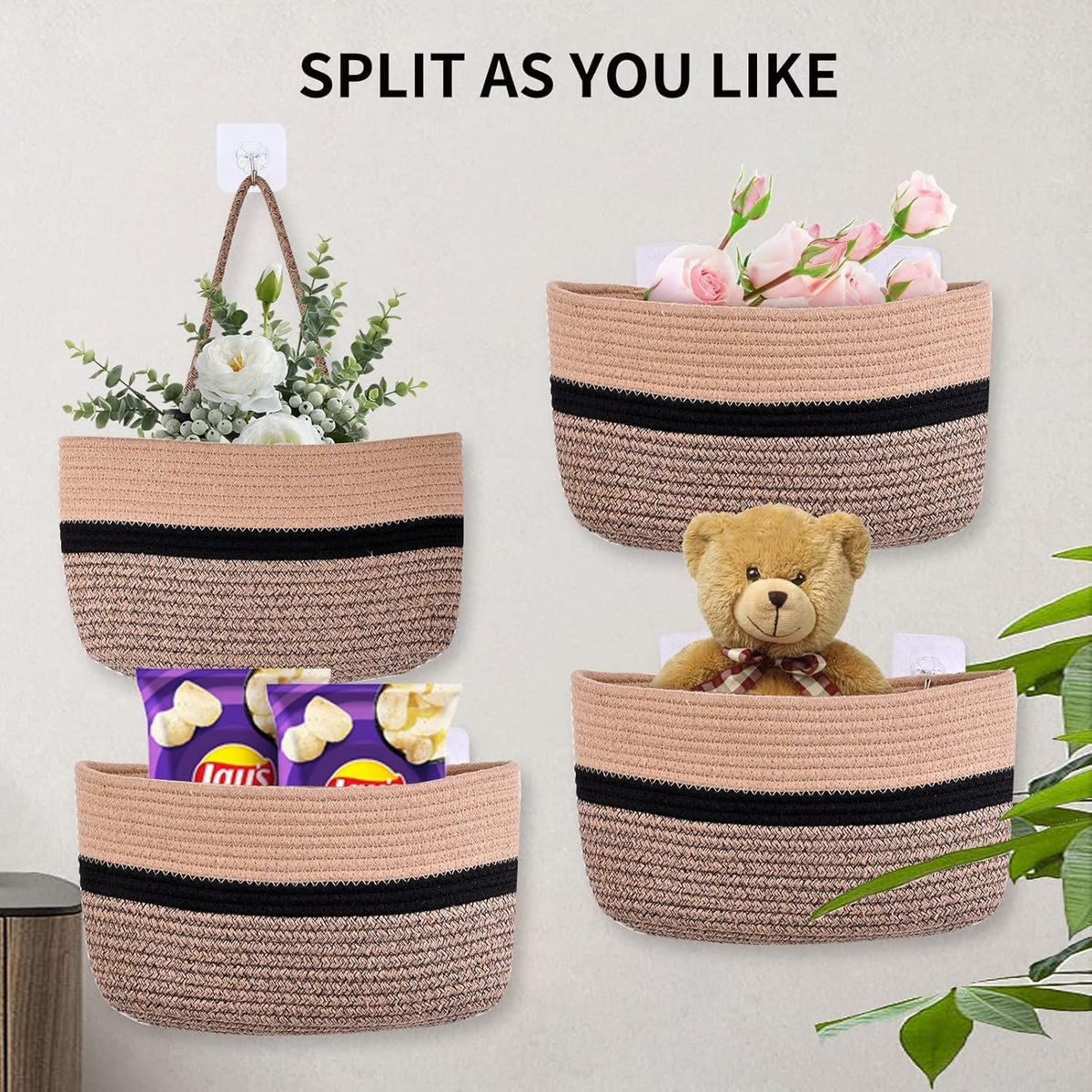 5 Pack of 2 Detachable Cotton Rope Hanging Storage Basket J20099