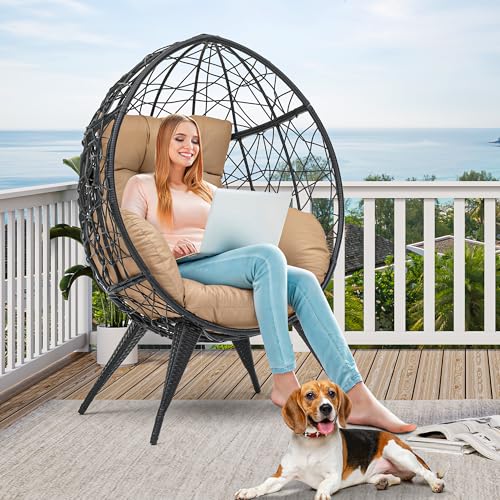 Large Wicker Egg Chair with Stand and Cushion I7784