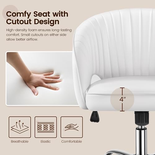 Cream Velvet Swivel Desk Chair with Wheels K66602