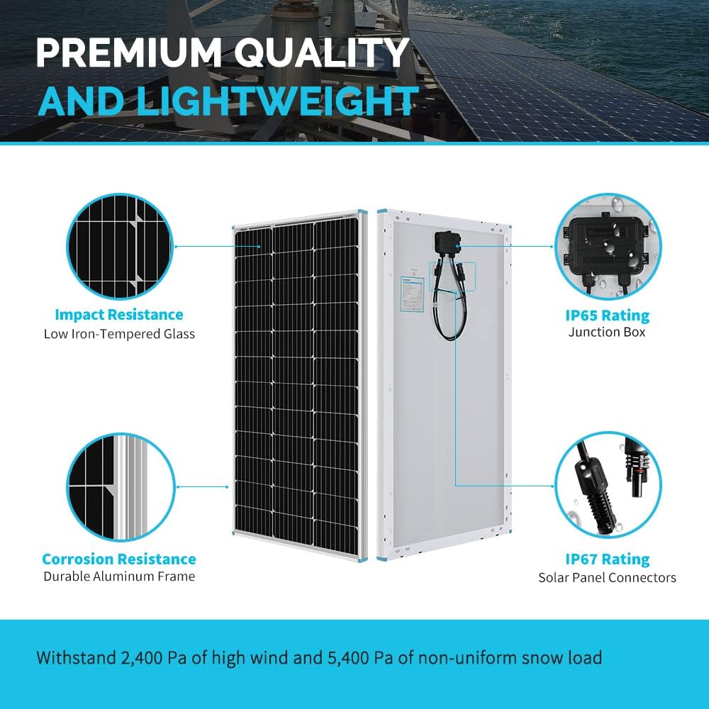100 Watts 12 Volts Monocrystalline Solar RV Kit with 30A PWM Charge Controller Y9754