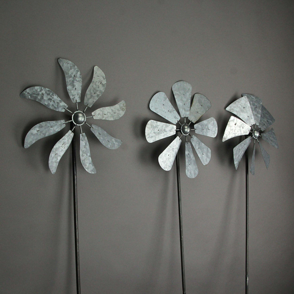 Silver Metal Windmill Wind Spinner Garden Stakes Set of 3 R11661