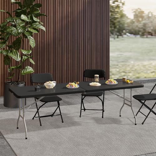 48 Inch Folding Table with Carry Handle, Heavy Duty Plastic Utility Table with Steel Legs, White L97287