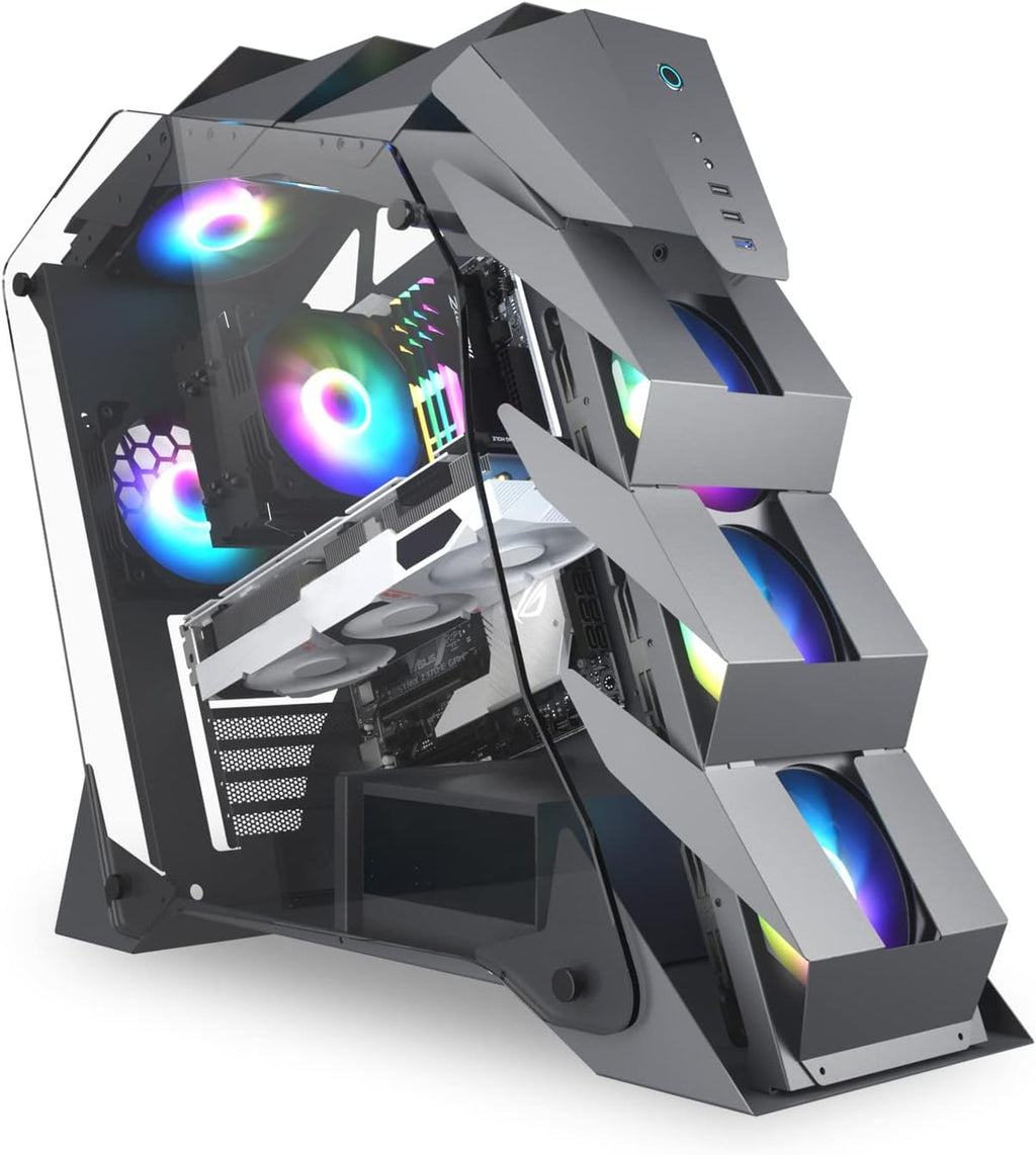 Black M-ATX Mid-Tower PC Gaming Case with 200mm RGB Fan J347402