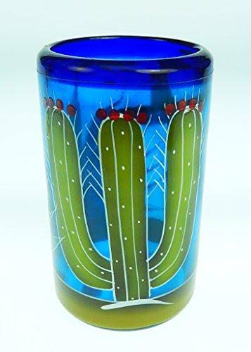 Blue Hand Blown Glasses and Pitcher Set with Display Rack T70644
