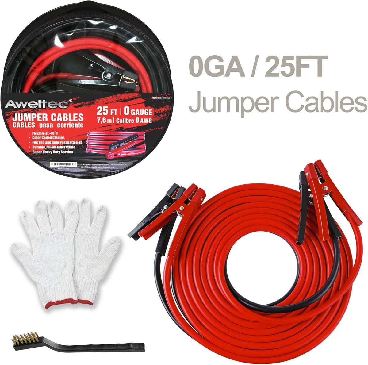0 Gauge 25 Feet Heavy Duty Jumper Cables with Carrying Bag T98758
