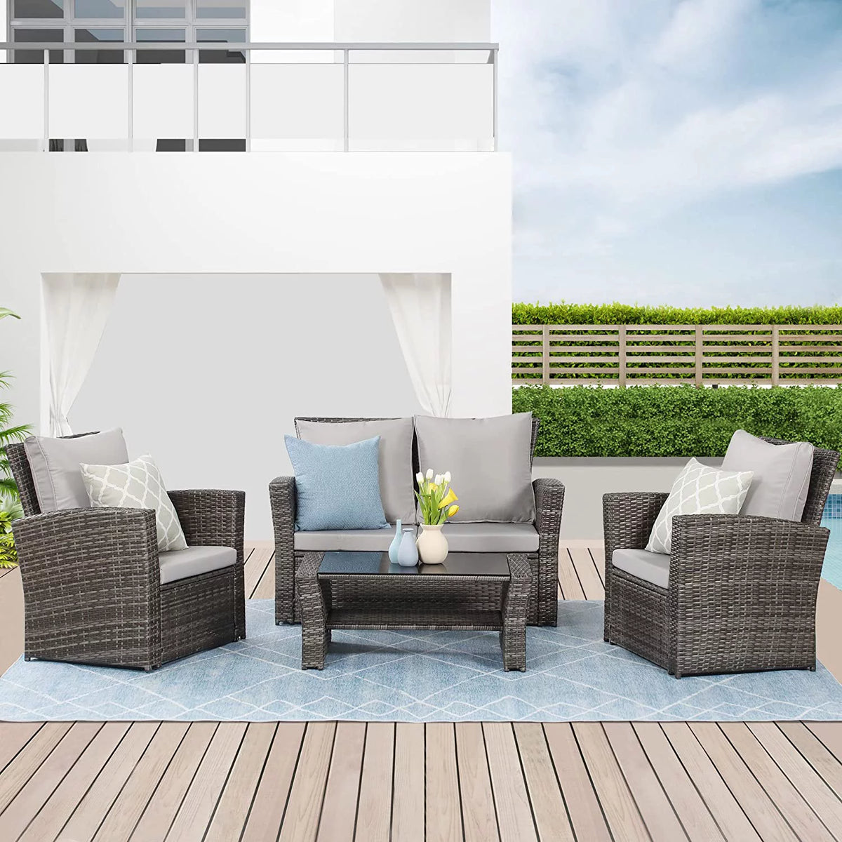 Gray Rattan Wicker Outdoor Patio Furniture Set I3014