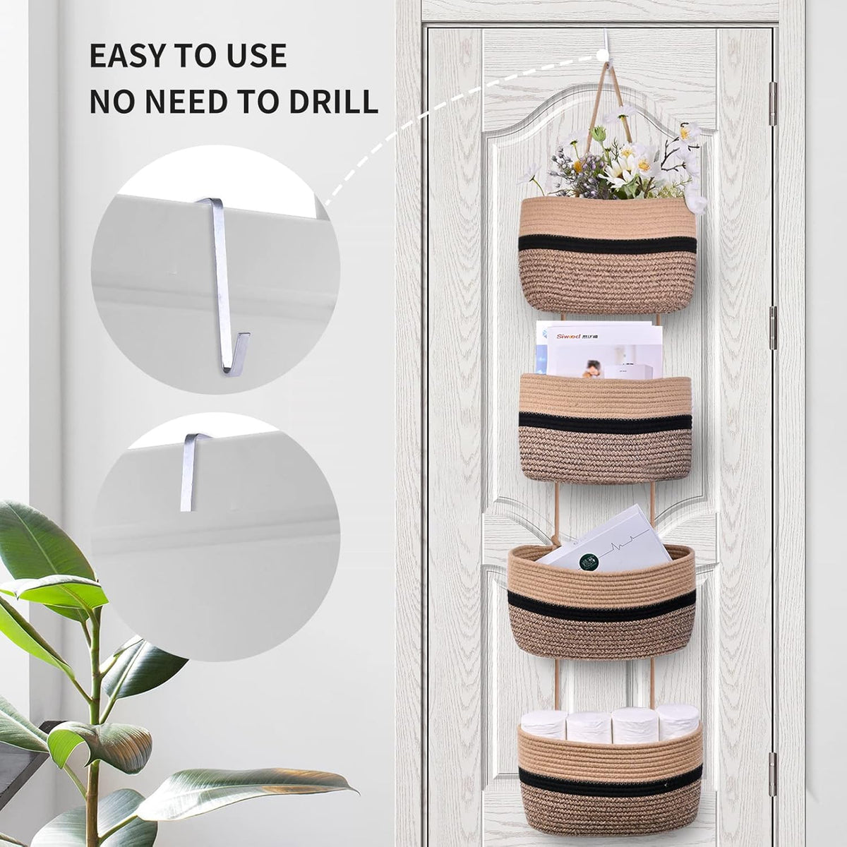 5 Pack of 2 Detachable Cotton Rope Hanging Storage Basket J20099