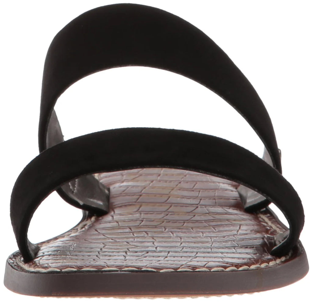 Black Suede Open Toe Flat Slip On Sandals D1453
