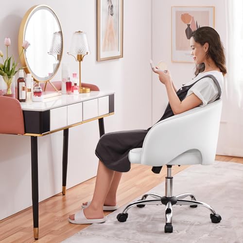 Cream Velvet Swivel Desk Chair with Wheels K66602