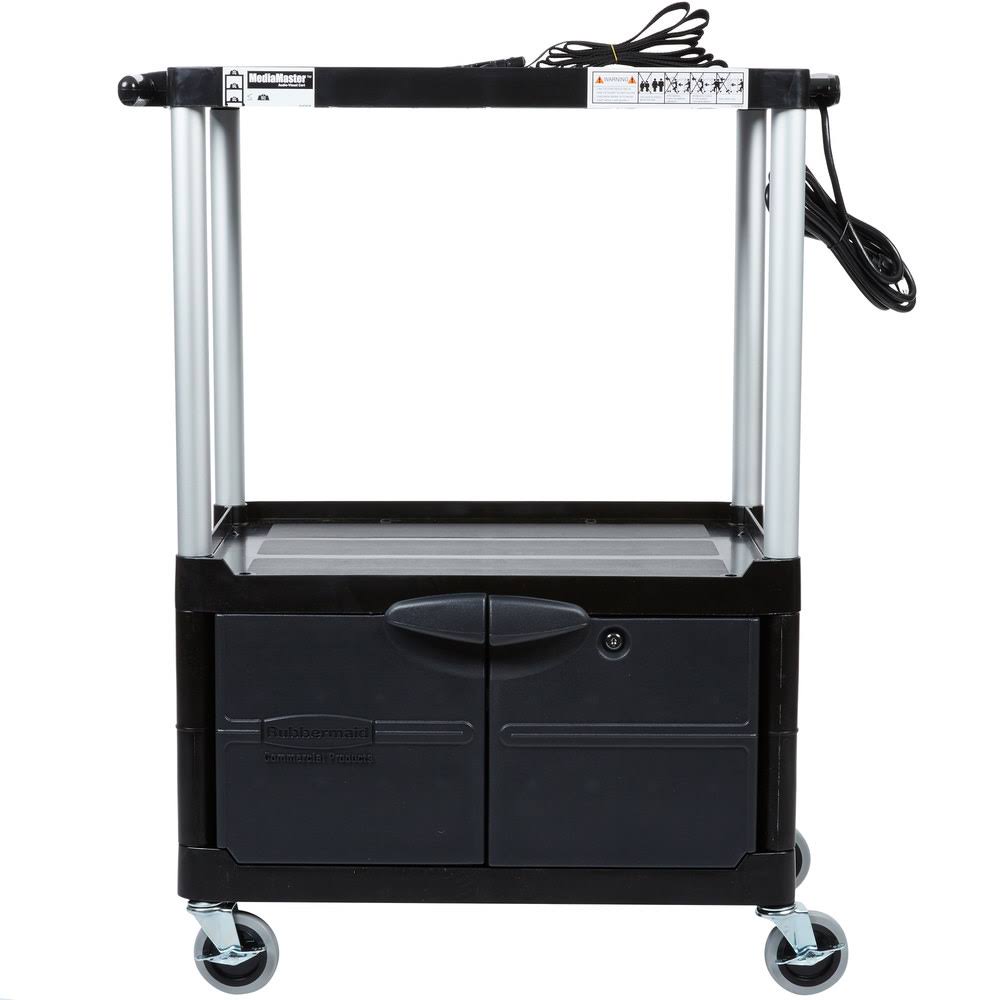 Black Three-Shelf AV Cart with Cabinet H2382