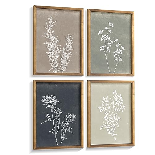 Framed Boho Botanical Print Wall Art Set of 4 Brown 12x16 O968803