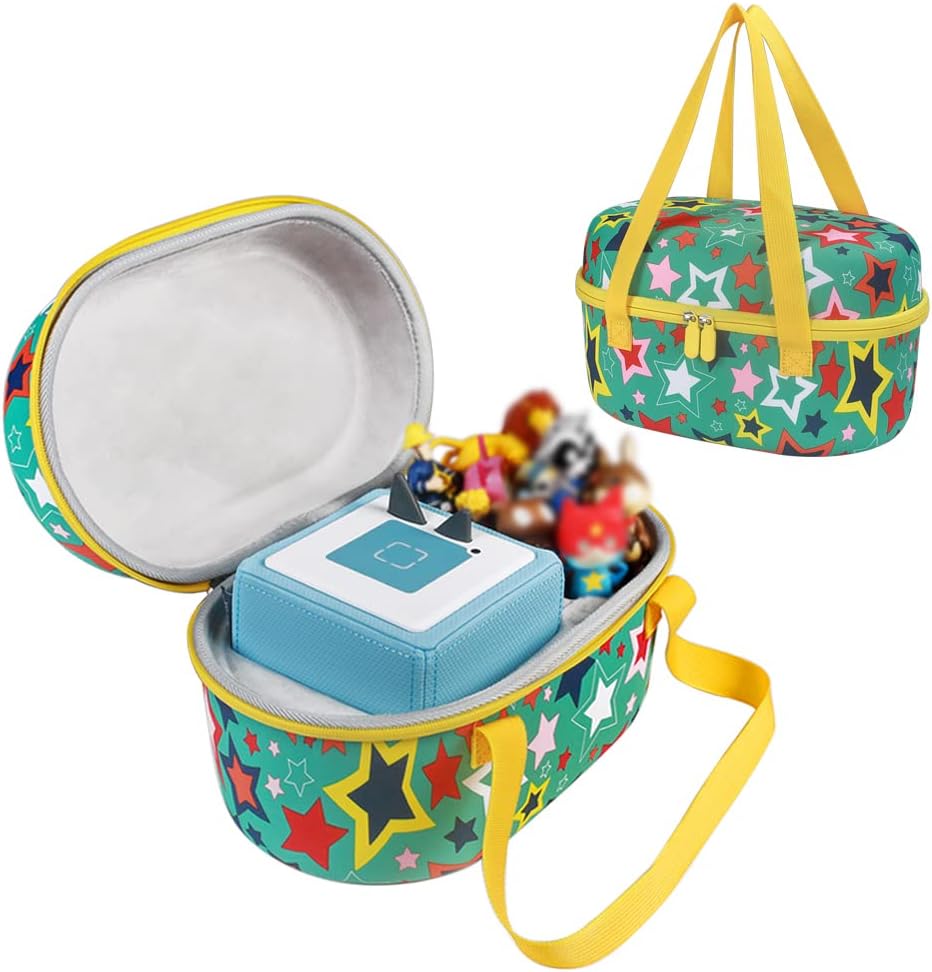 Portable Carry Case for Toniebox Starter Set and Tonies Figurines, Zipper Case Waterproof Shockproof (Green Star) L2358