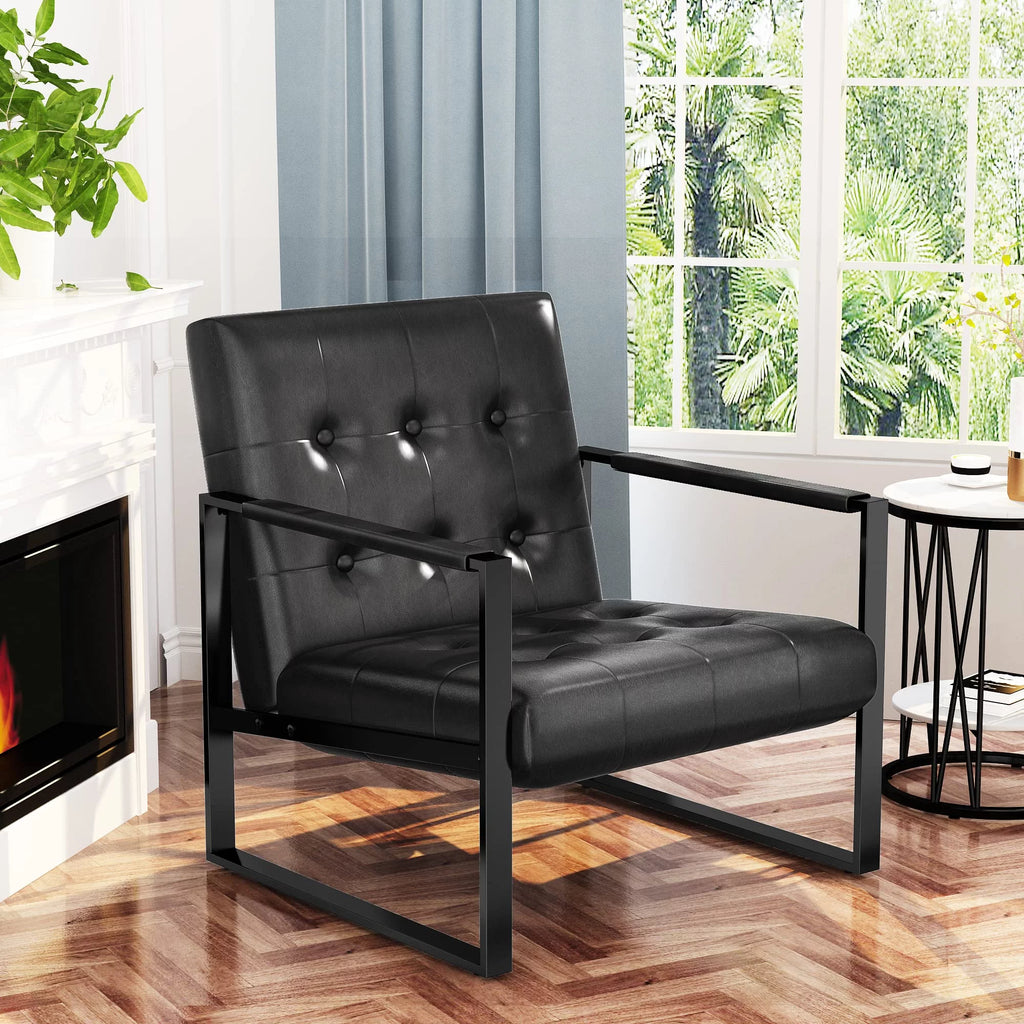 Leather Accent Chair Set of 2 Black Q212