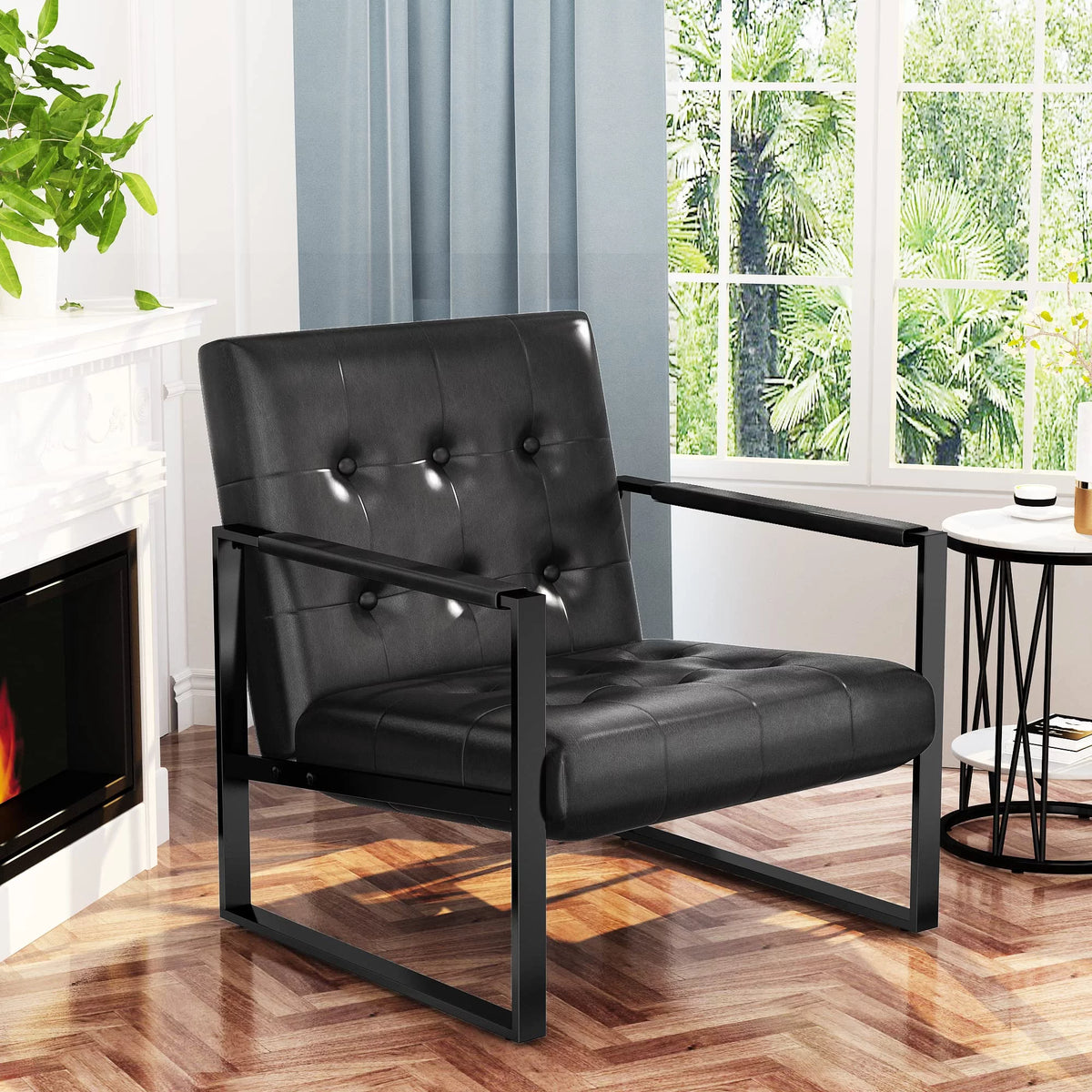 Leather Accent Chair Set of 2 Black Q212