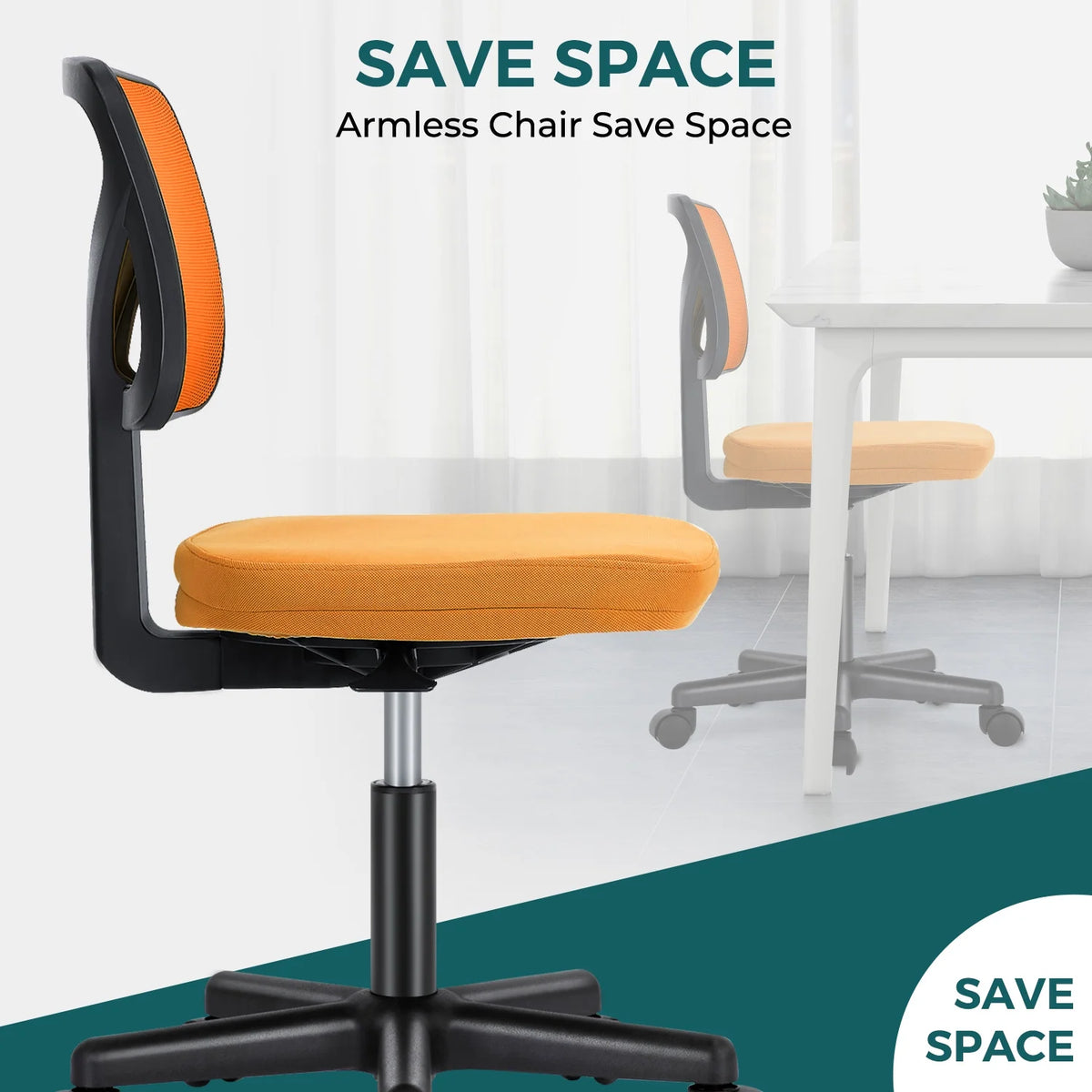 Armless Height Adjustable Orange Office Chair Y653668