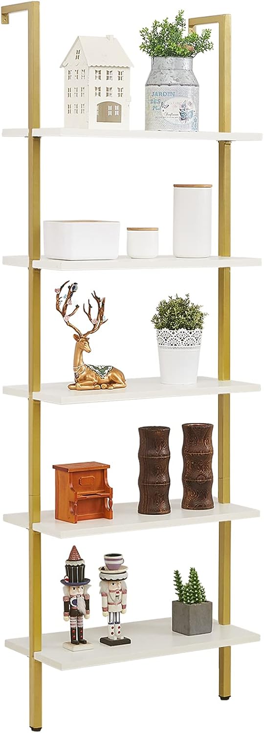 5-Tier Wall-Mounted Metal Shelf with Marble / Gold R56998