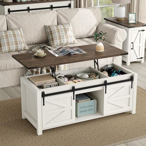 47.3'' Lift Top Coffee Table with Storage, White, Grey Top S6541