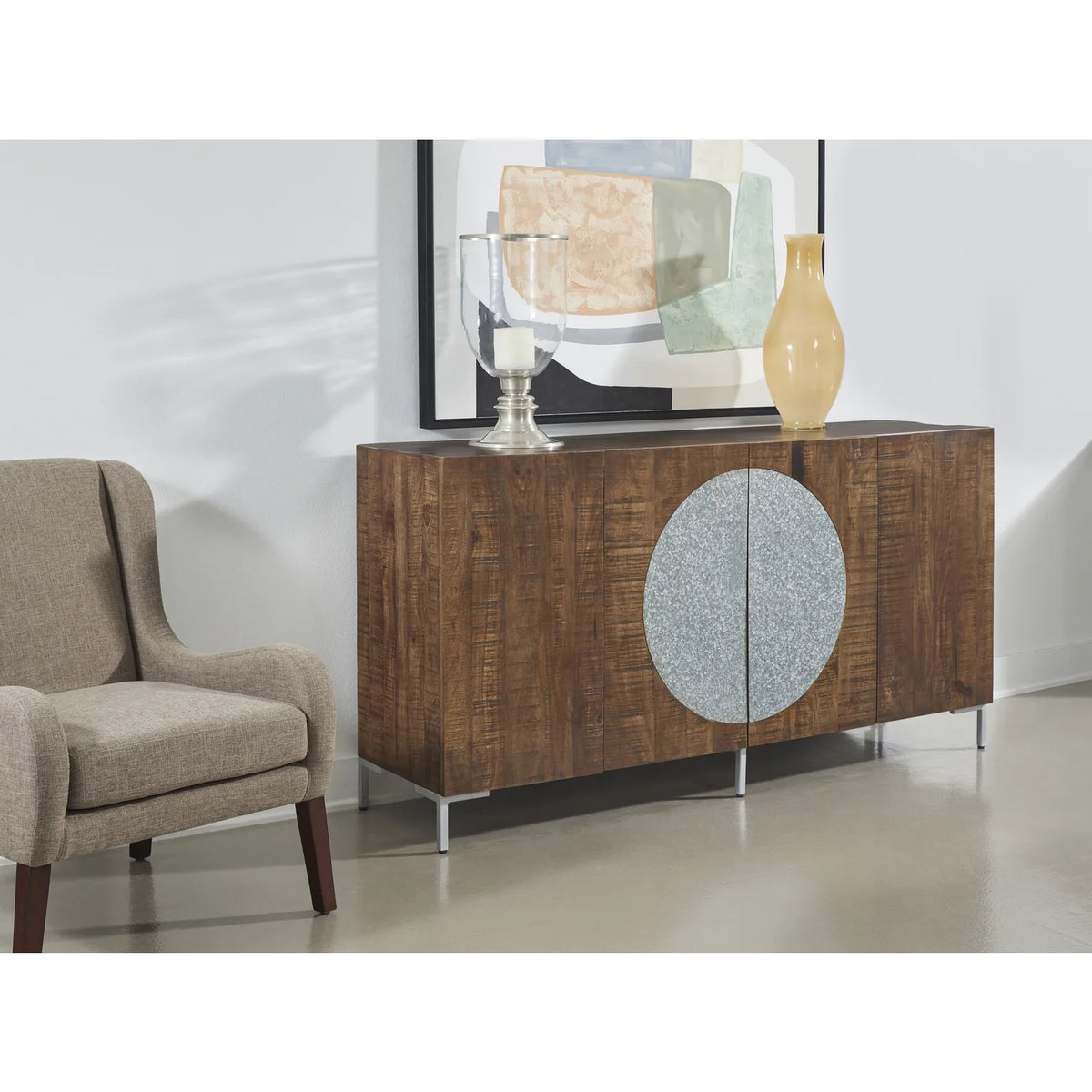 Industrial Style Solid Wood Four Door Credenza A59202