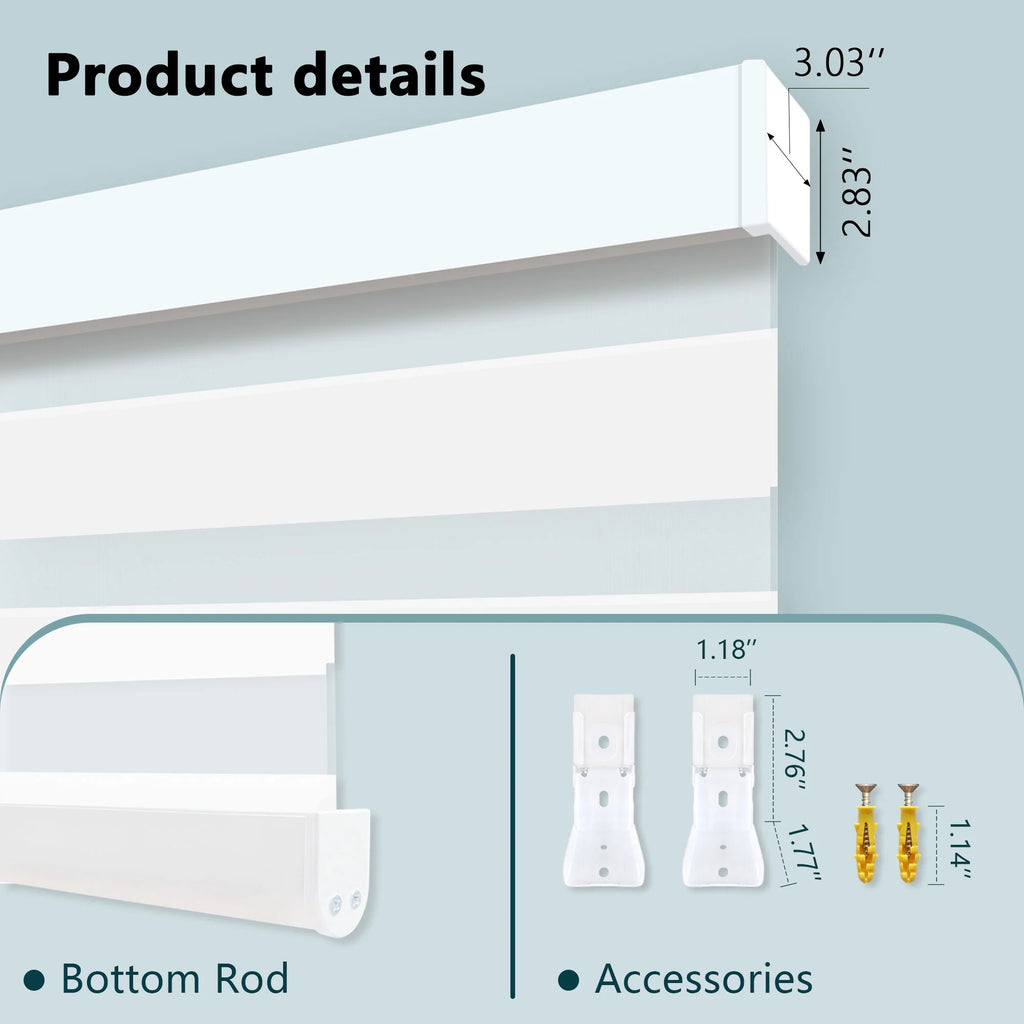 Motorized Zebra Blinds with Remote, Rechargeable, Luxury White, 23"W x 72"H W77162