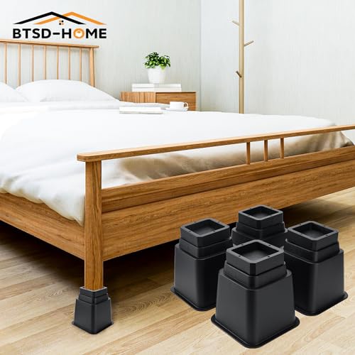Adjustable Bed Risers Set of 4 (16 pcs Black) W5075