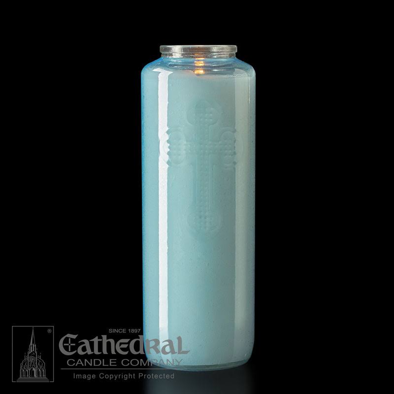 Light Blue Glass Devotional Candle C6782