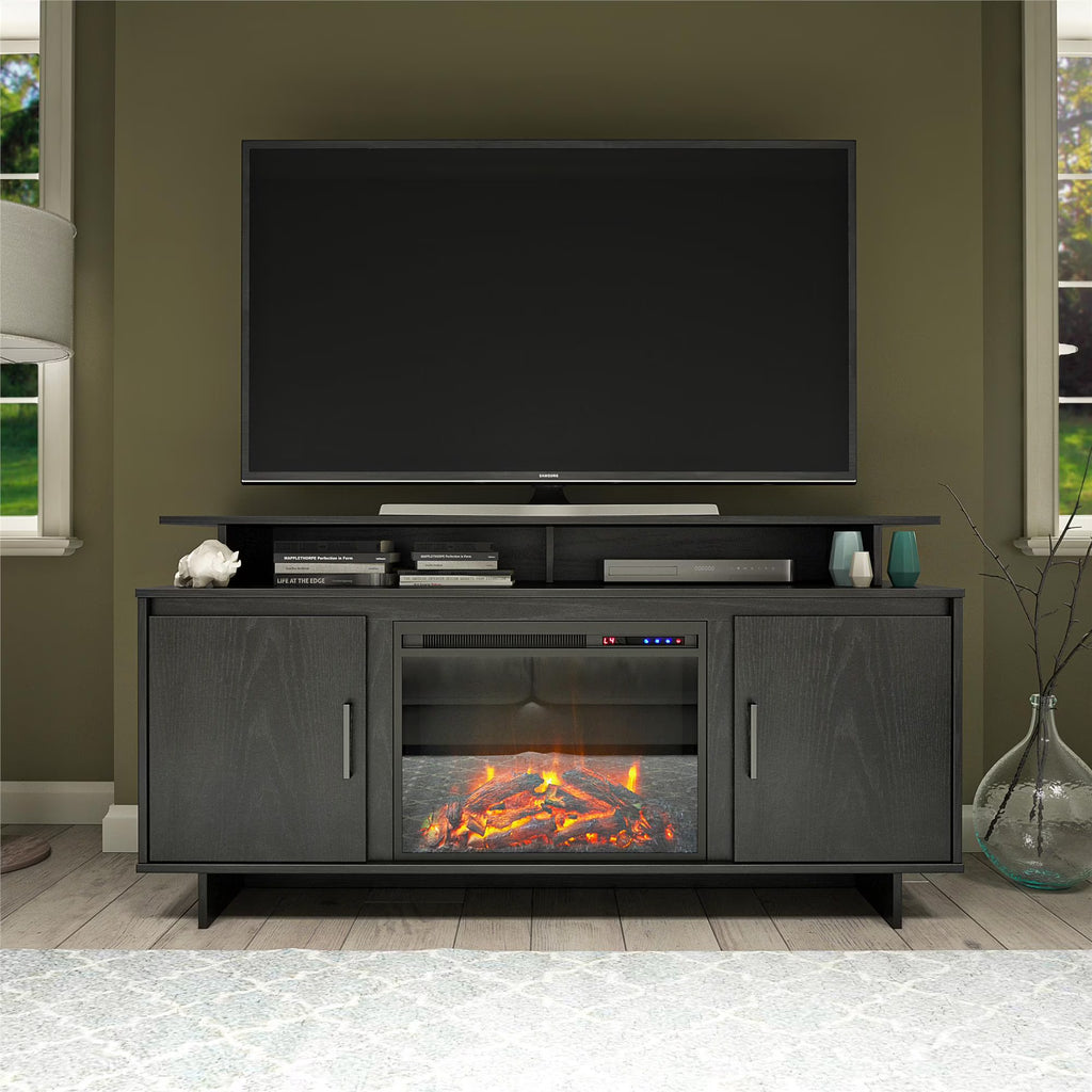 Electric Fireplace TV Console with Storage Cabinets, Black Oak C372