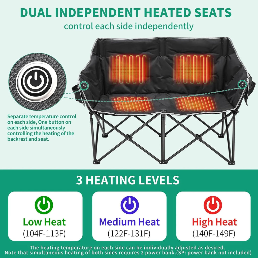 Heated 2-Person Folding Camping Chair 550 lbs E2288