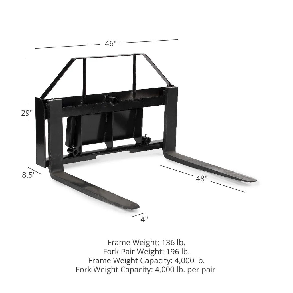Mini Skid Steer Pallet Fork Attachment, 48" Fork Blades, 4,000 LB L8663