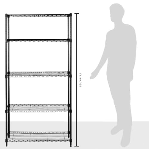5-Shelf Adjustable Heavy Duty Steel Wire Rack Storage Shelving, Chrome Z23148