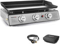 Black 3-Burner Table Top Gas Grill Griddle with Cover O795677