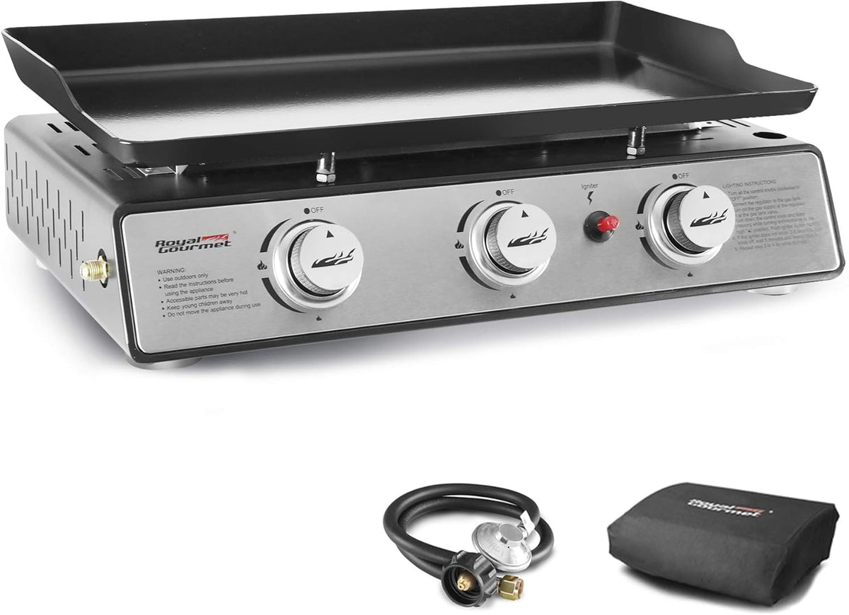 Black 3-Burner Table Top Gas Grill Griddle with Cover O795677