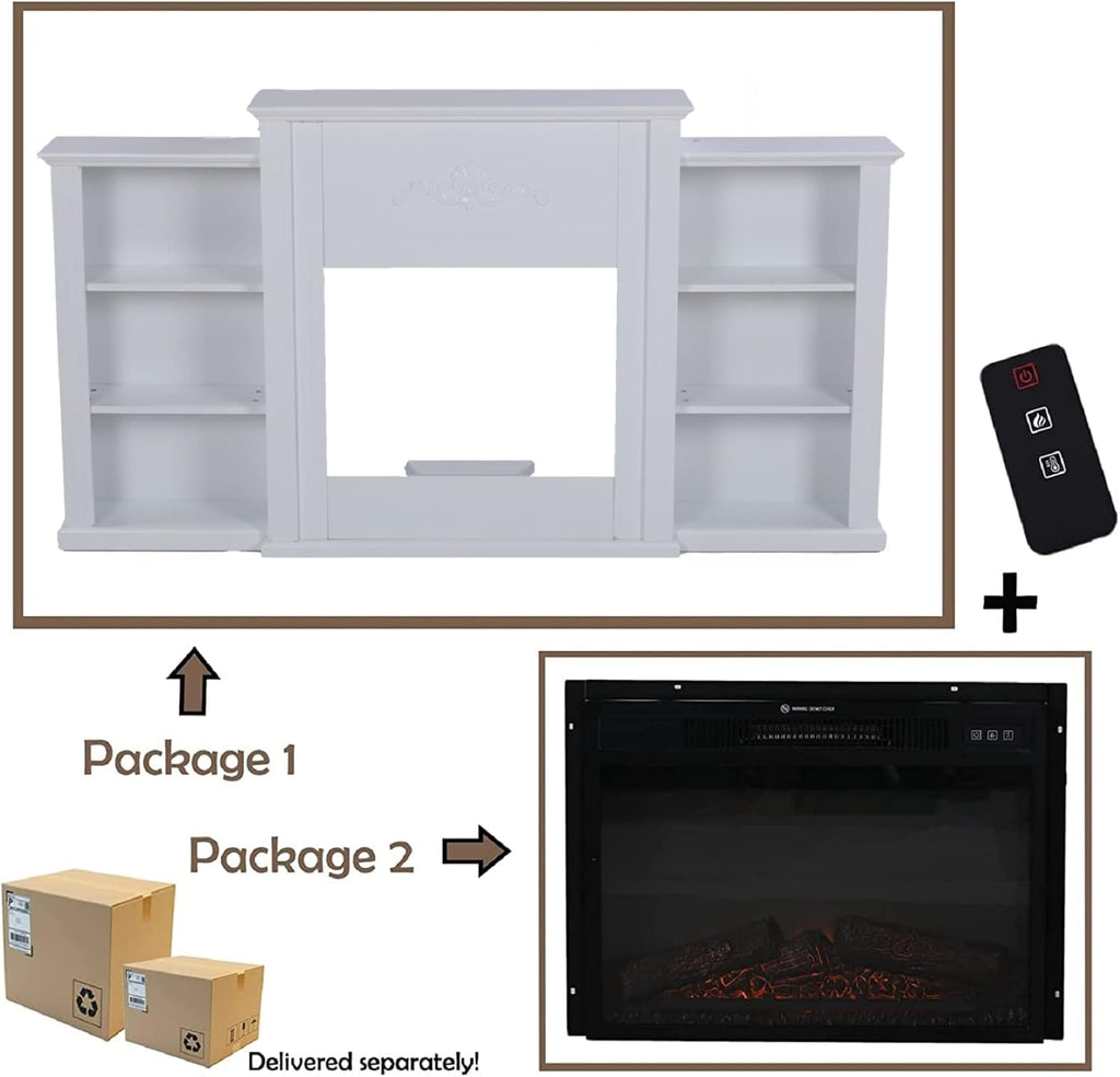 White Fireplace TV Stand with Adjustable Shelves F195