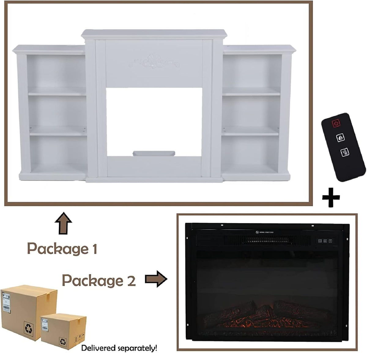White Fireplace TV Stand with Adjustable Shelves F195