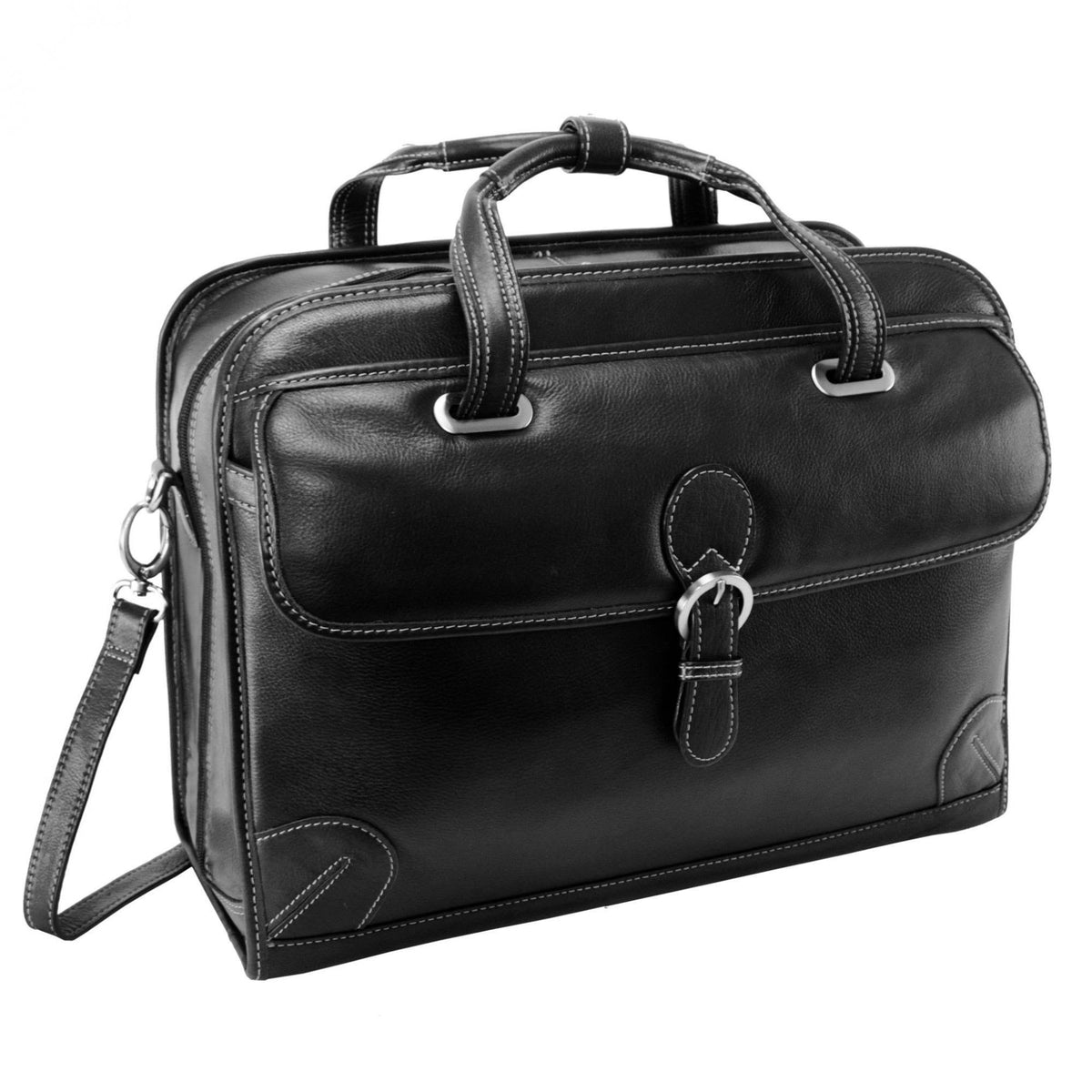 Black Leather Detachable Wheeled Laptop Case E92816