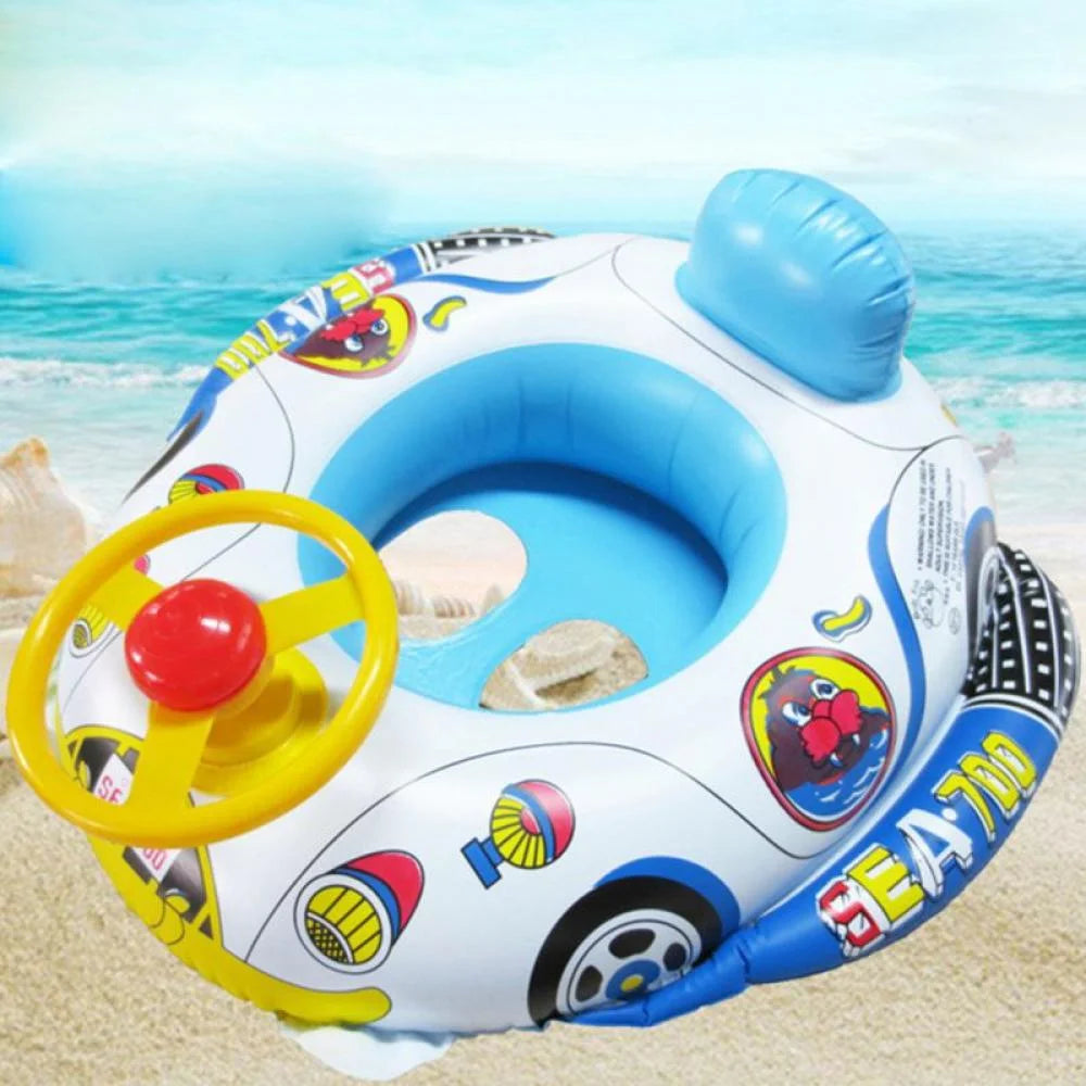Inflatable Pool Float Ring with Steering Wheel Horn for Kids Q794486
