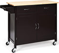 Rolling Kitchen Island Cart with Rubber Wood Top and Storage Drawers I6219