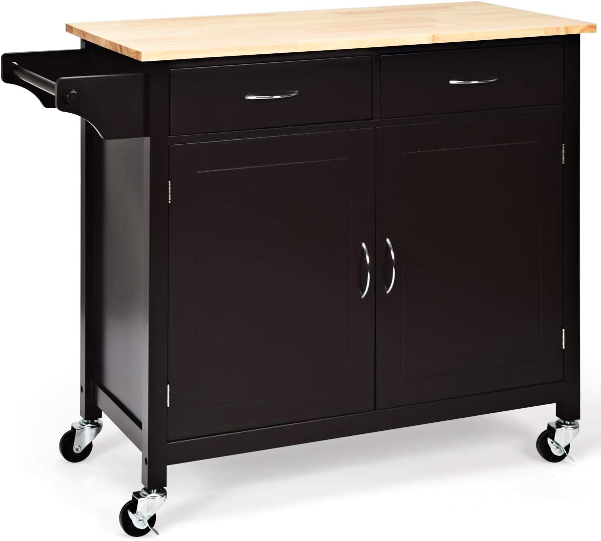 Rolling Kitchen Island Cart with Rubber Wood Top and Storage Drawers I6219