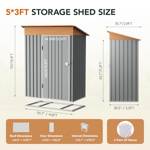 Compact Metal Tool Shed with Lockable Door (Matte Gray) H1786