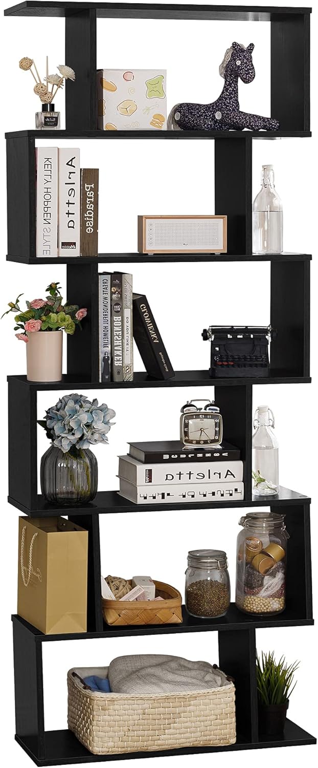 6-Tier Wooden S-Shape Bookcase and Room Divider C361