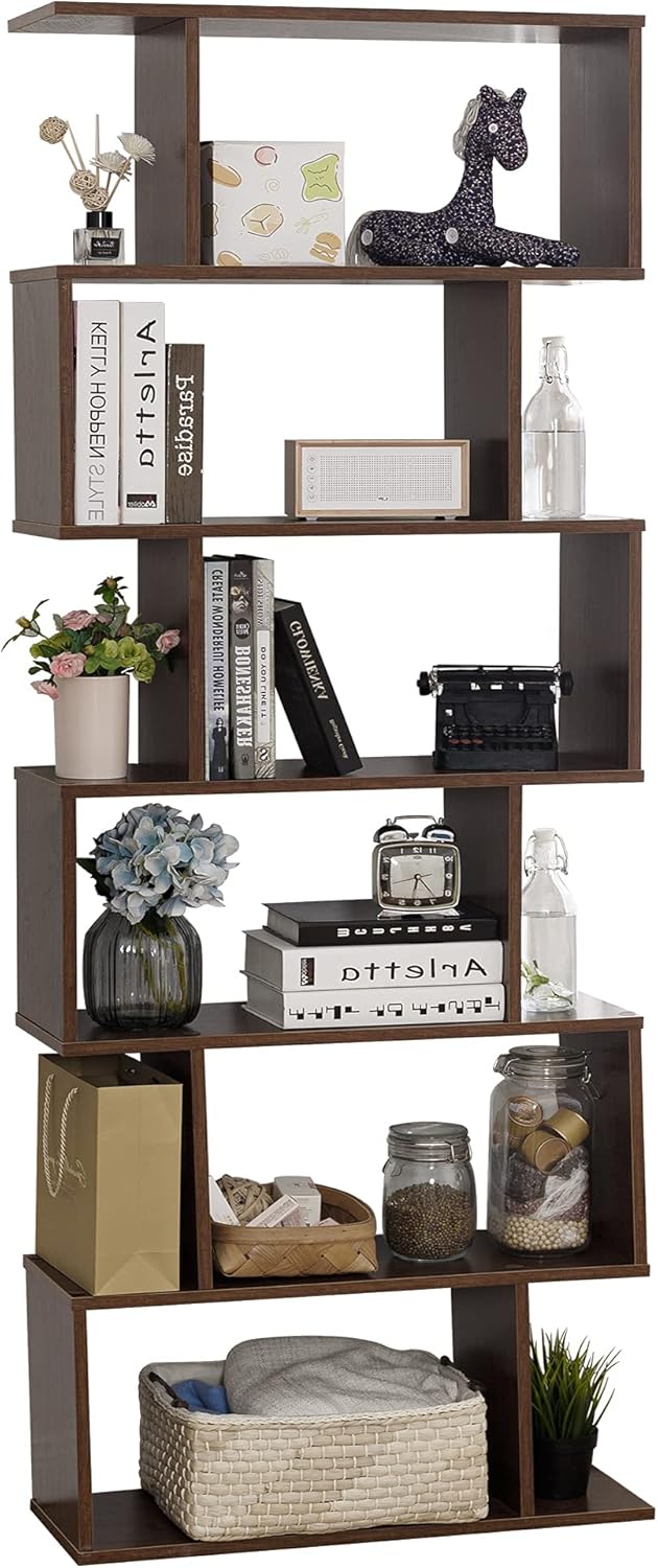 6-Tier Wooden S-Shape Bookcase and Room Divider C361