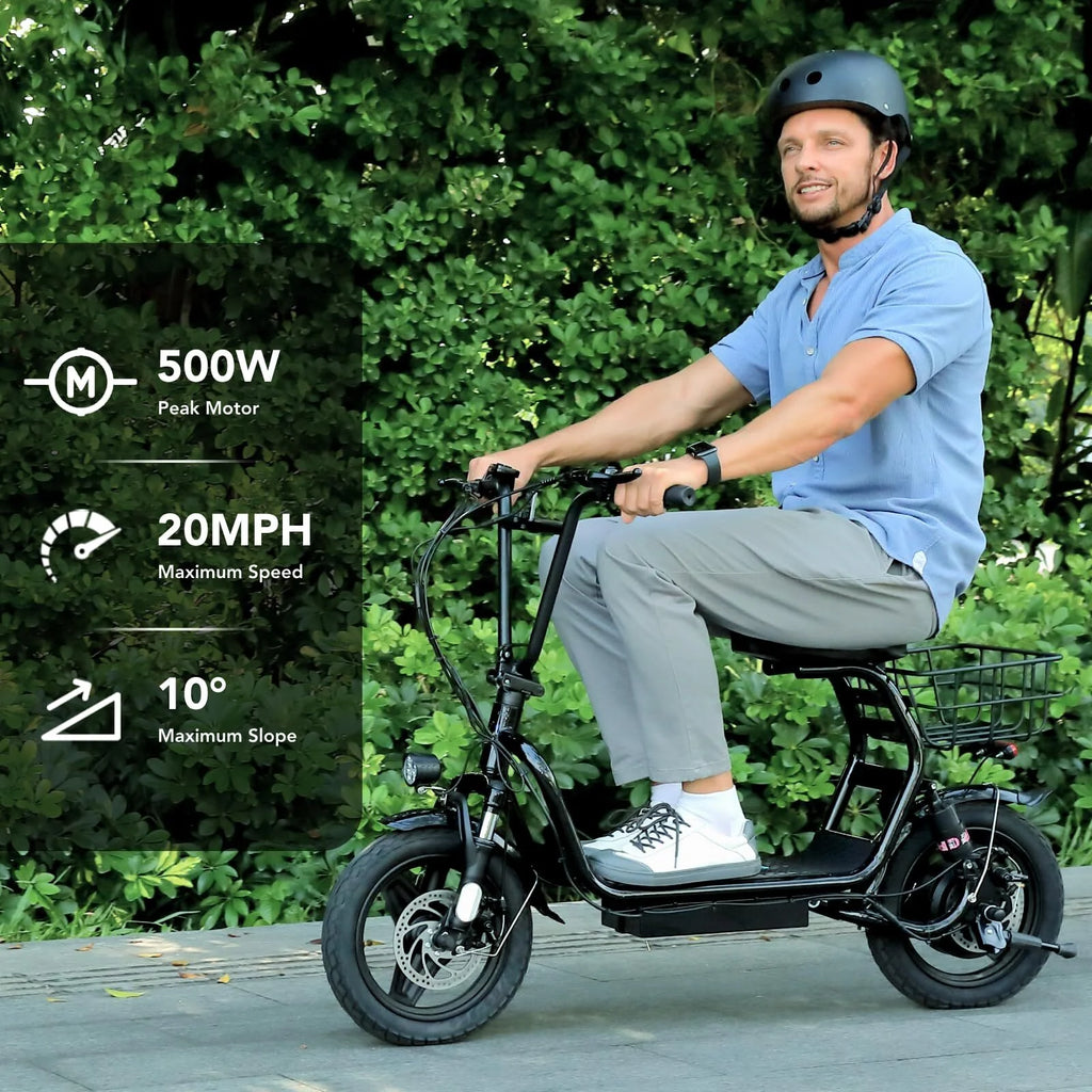 Black 500W Electric Scooter with Seat, 14" Tires, 20 MPH Max, 15 Miles Range R977719