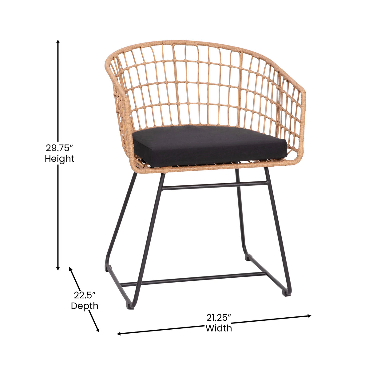 Set of 2 Indoor/Outdoor Rope PE Wicker Rattan Club Chairs with Black Cushions O8506