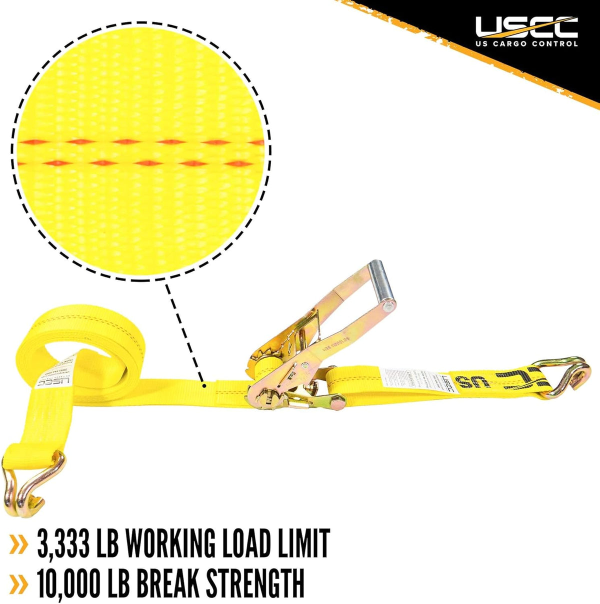 2 Inch x 12 Foot Yellow Ratchet Straps with Double J Hooks - 4 Pack U45784