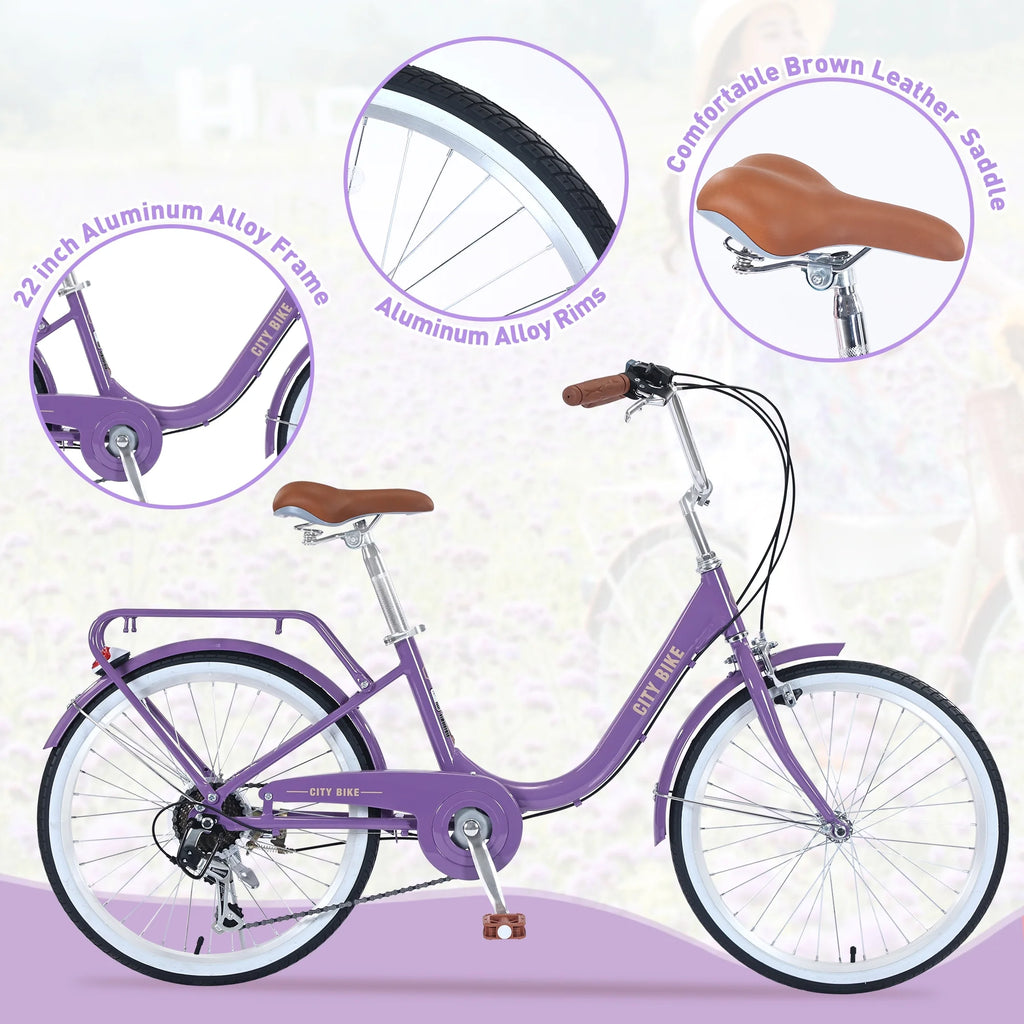 22 Aluminum Alloy 7 Speed Purple City Bike C159906