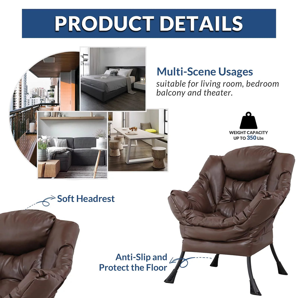 Brown PU Leather Reclining Armchair with Side Pocket H644