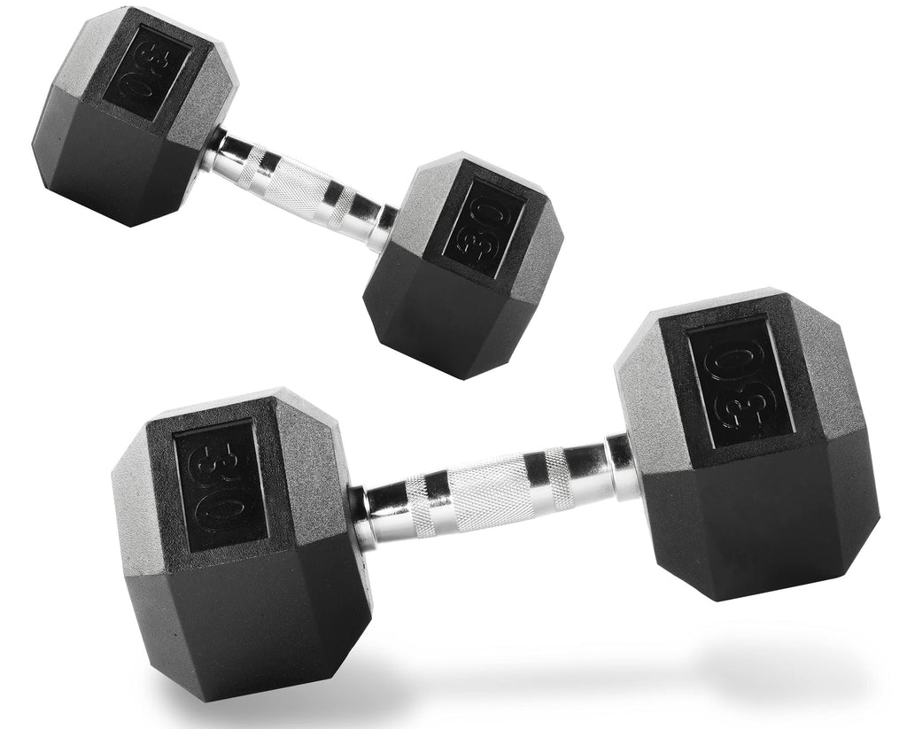 30 lbs Pair Rubber Encased Hex Dumbbell T413579