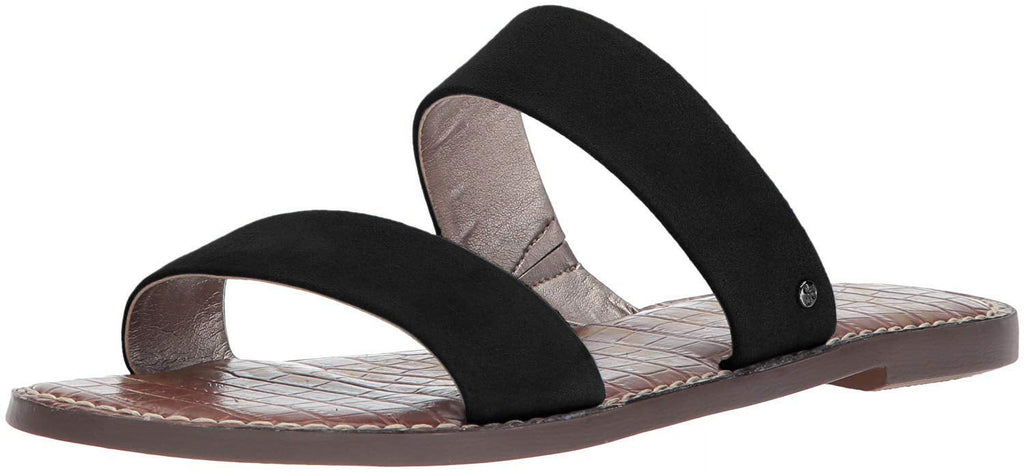 Black Suede Open Toe Flat Slip On Sandals D1453