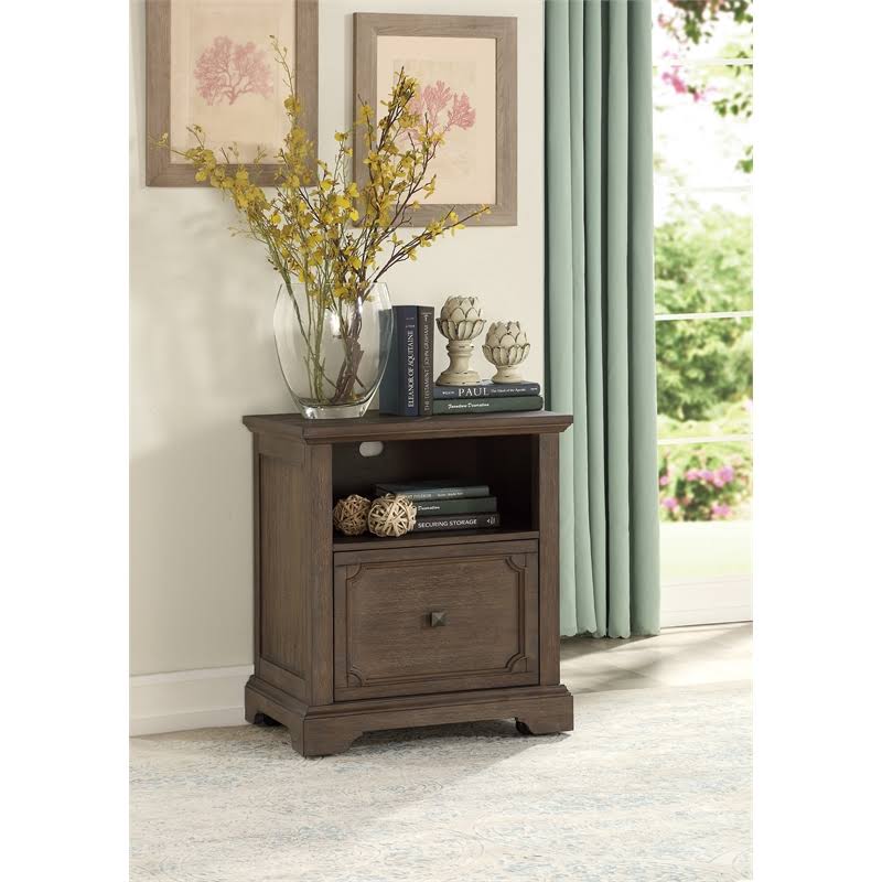 Wood Lateral File Cabinet with Casters in Dark Oak N7387