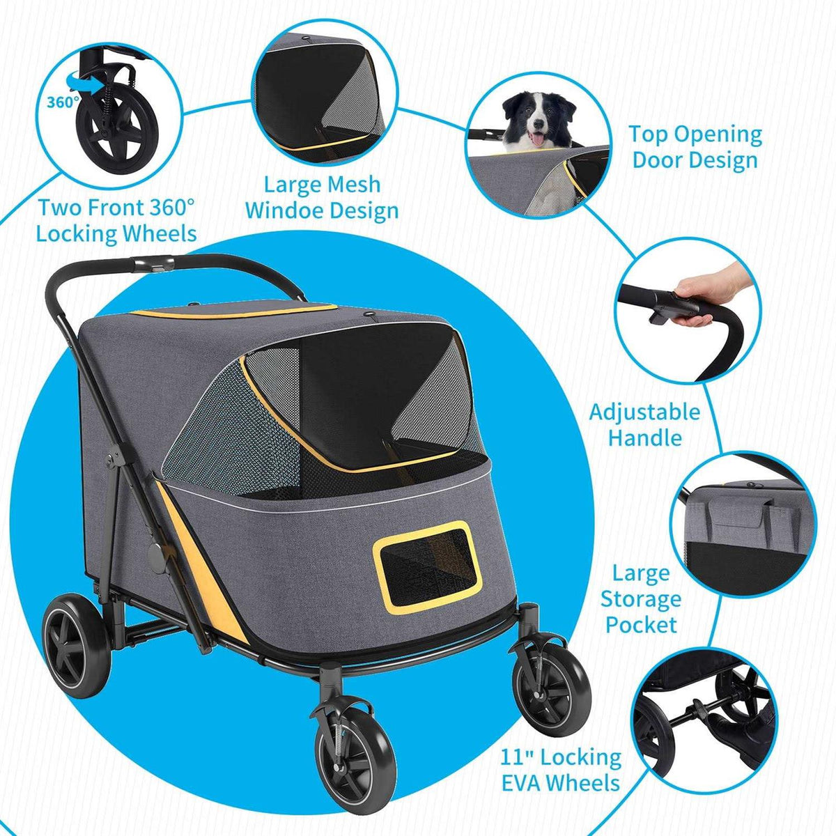 Pet Stroller with Brakes and Storage Pocket B415701