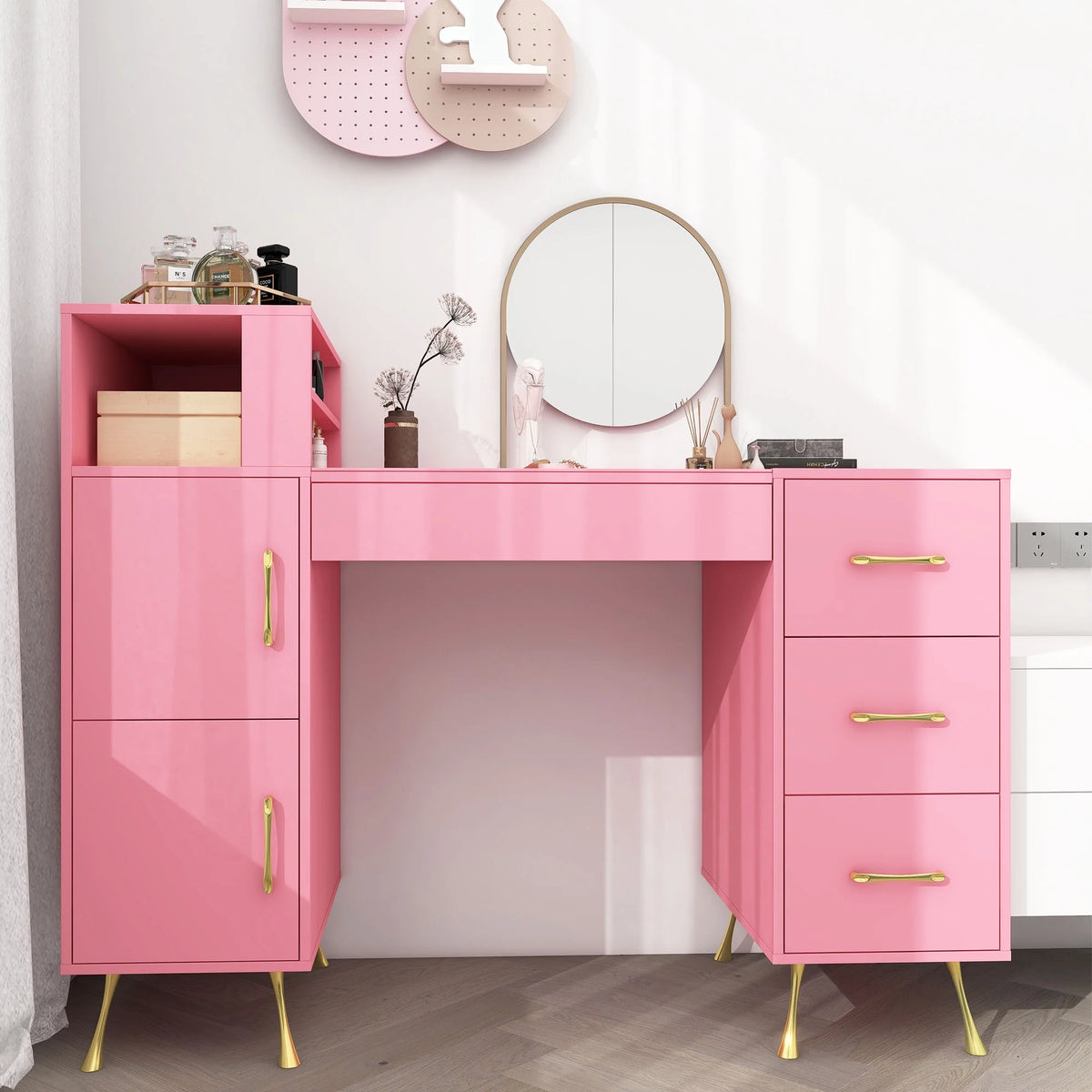 Pink 55inches Vanity Desk with 4 Drawers H669